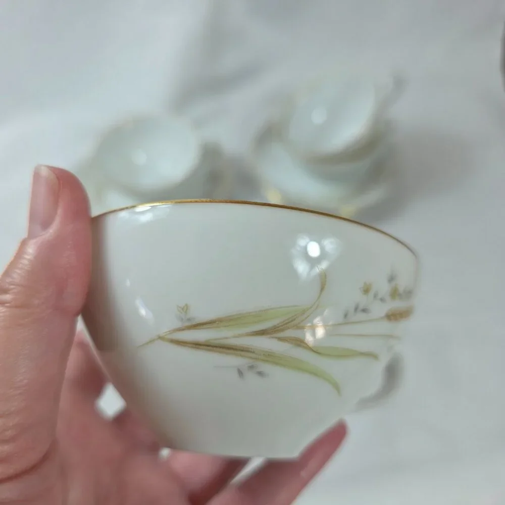 FOUR Fine China of Japan Golden Harvest Cup & Saucer Sets Gold Wheat Sprays